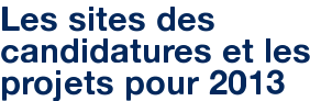 Les sites des candidatures et les projets pour 2013