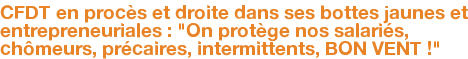 CFDT en procès et droite dans ses bottes jaunes et entrepreneuriales : "On protège nos salariés, chômeurs, précaires, intermittents, BON VENT !"